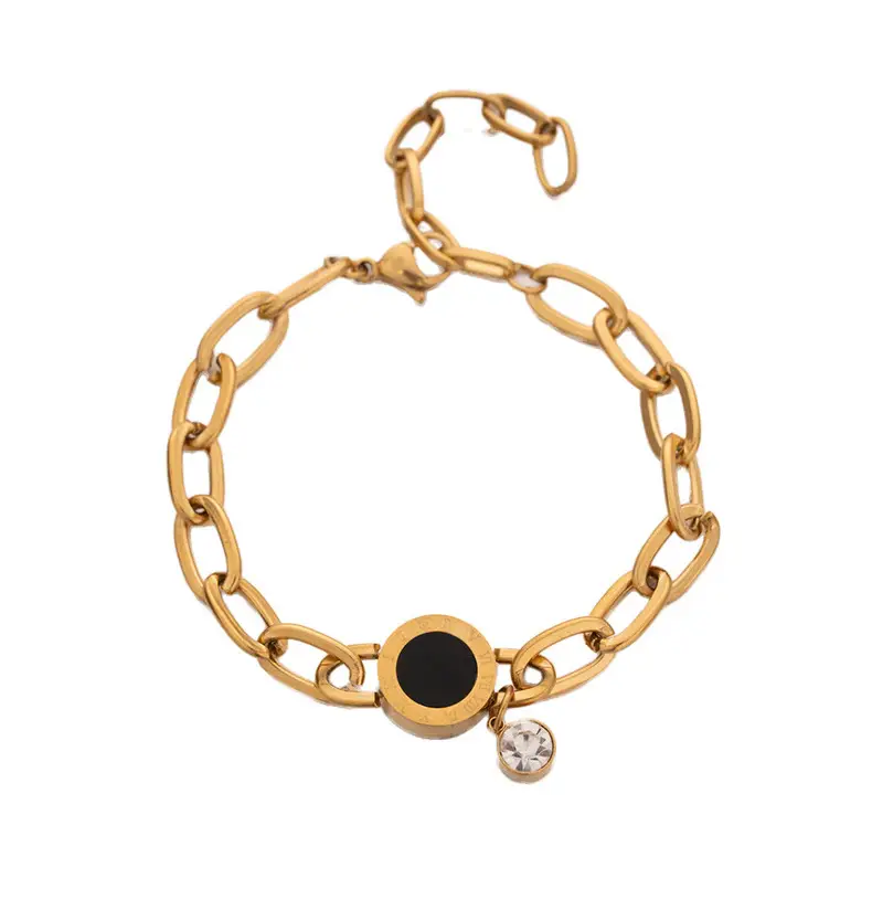 Gold Chain Bracelet with Black Diamond & Crystal Drop — feature 33