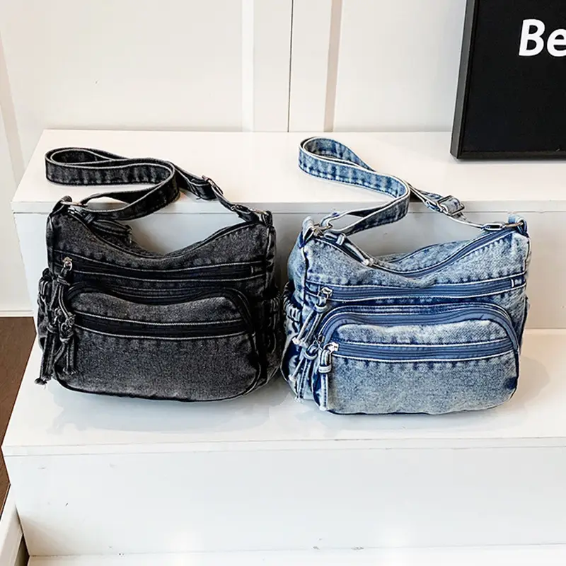 Women's Distressed Denim Crossbody Bag Large Capacity Casual Tote - Image 4