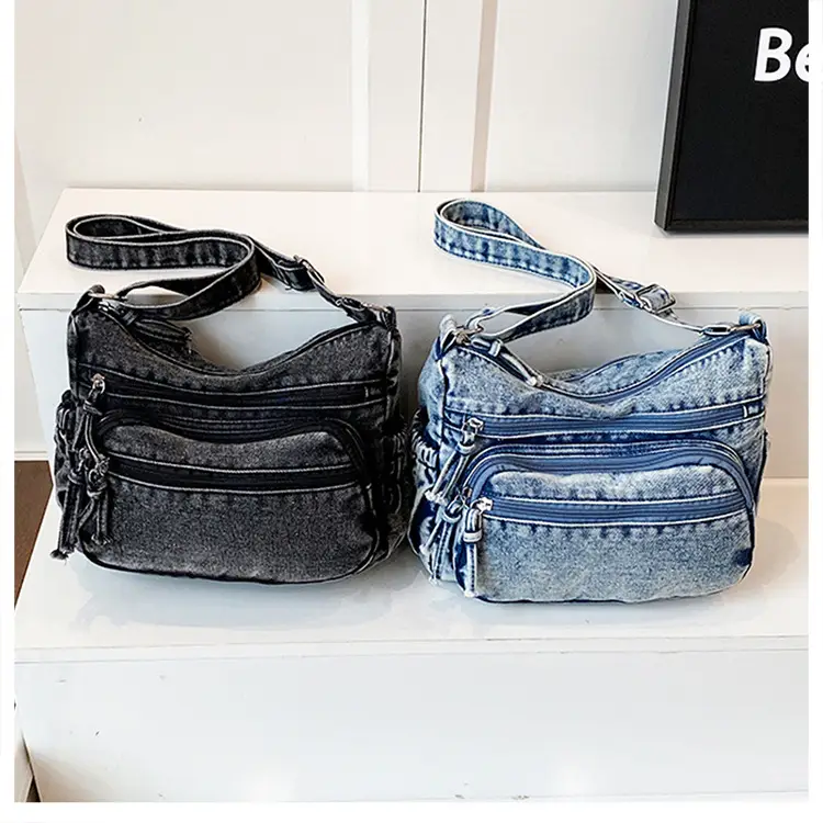 Women's Distressed Denim Crossbody Bag Large Capacity Casual Tote — feature 13
