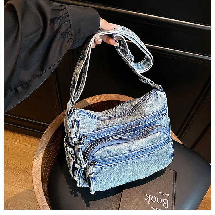 Women's Distressed Denim Crossbody Bag Large Capacity Casual Tote — feature 14
