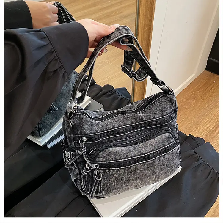 Women's Distressed Denim Crossbody Bag Large Capacity Casual Tote — feature 15