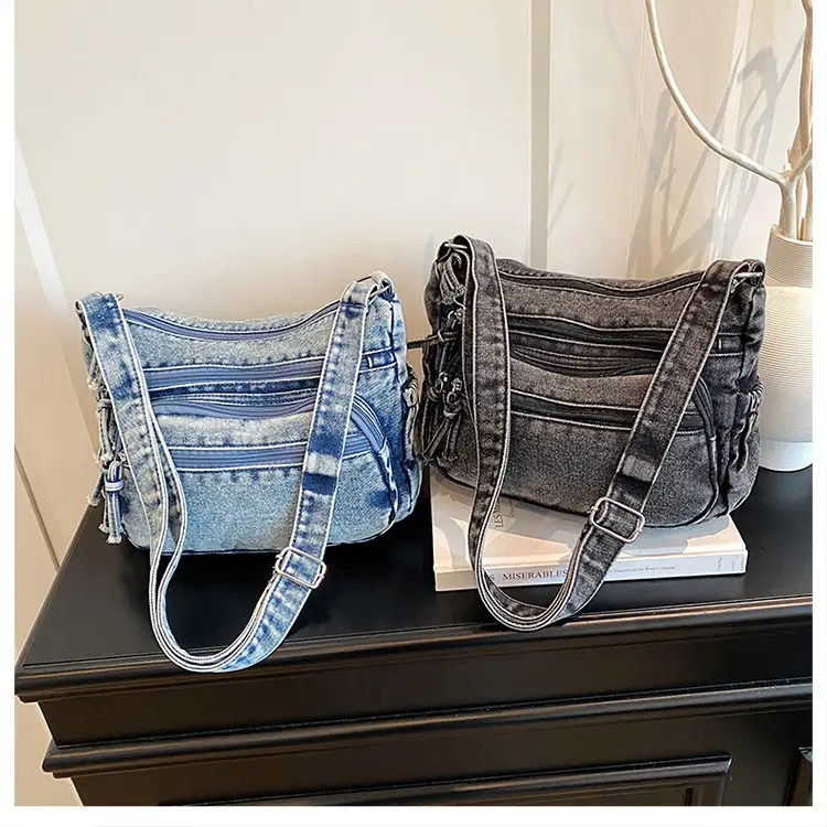 Women's Distressed Denim Crossbody Bag Large Capacity Casual Tote — feature 16