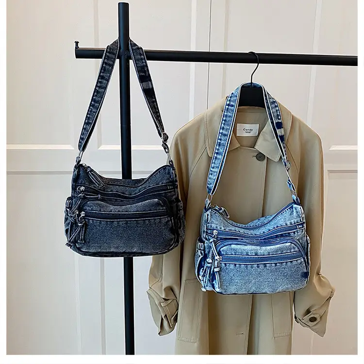 Women's Distressed Denim Crossbody Bag Large Capacity Casual Tote — feature 17