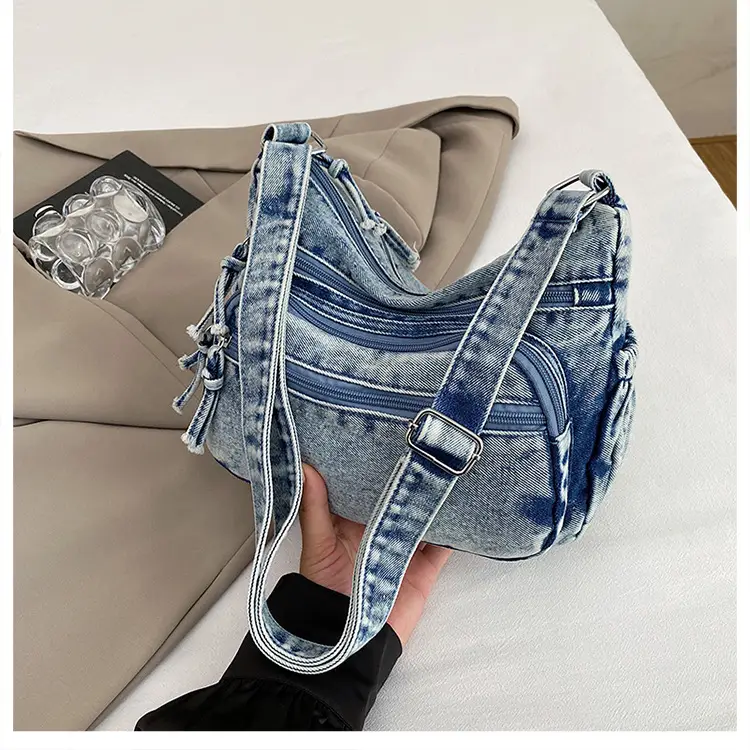 Women's Distressed Denim Crossbody Bag Large Capacity Casual Tote — feature 18