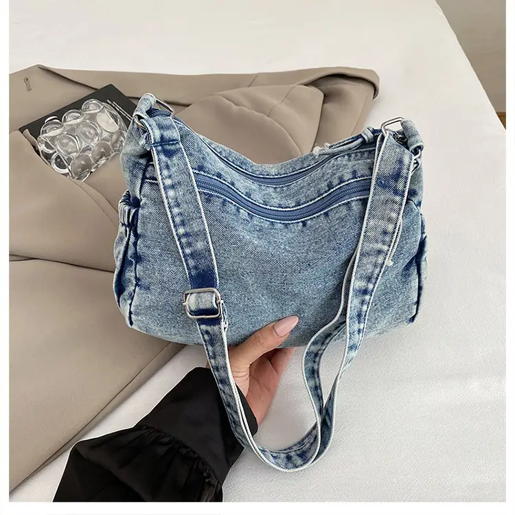 Women's Distressed Denim Crossbody Bag Large Capacity Casual Tote — feature 20