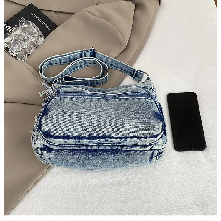 Women's Distressed Denim Crossbody Bag Large Capacity Casual Tote — feature 22