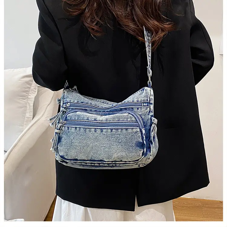 Women's Distressed Denim Crossbody Bag Large Capacity Casual Tote — feature 24