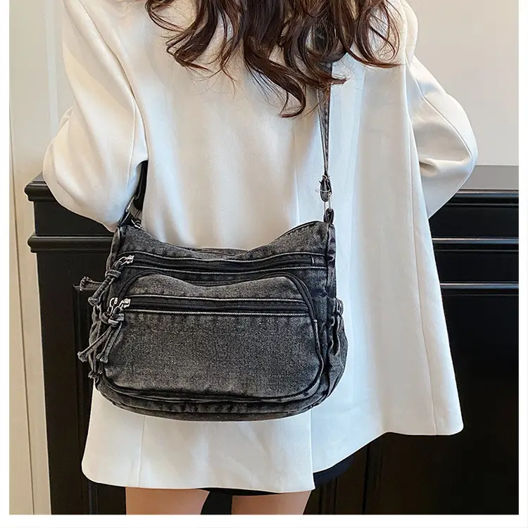 Women's Distressed Denim Crossbody Bag Large Capacity Casual Tote — feature 25