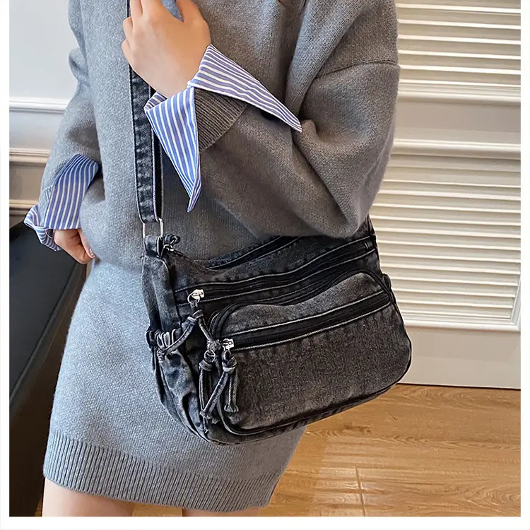 Women's Distressed Denim Crossbody Bag Large Capacity Casual Tote — feature 26