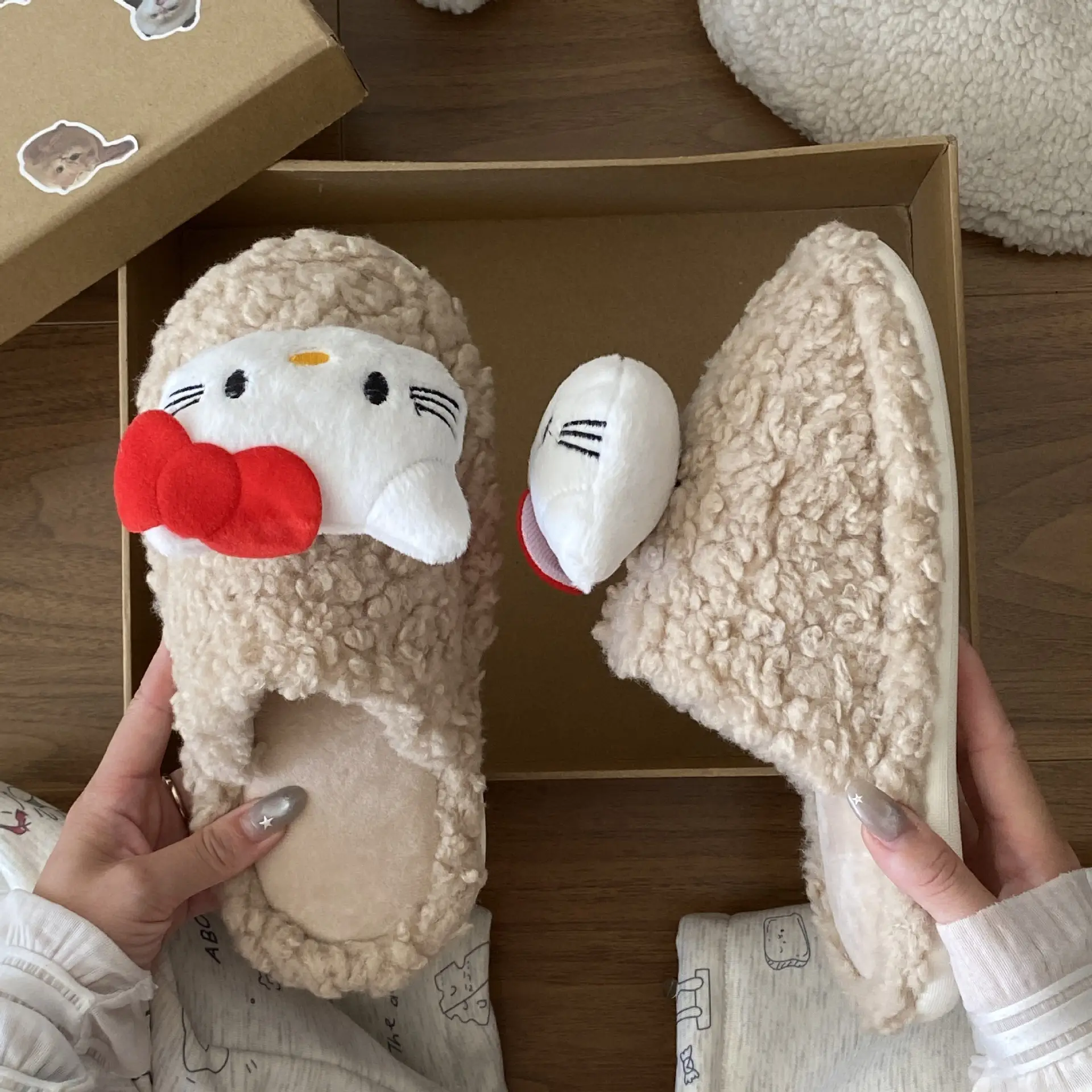 Hello Kitty Furry Slippers Women Pink Thick Non-Slip - Image 7
