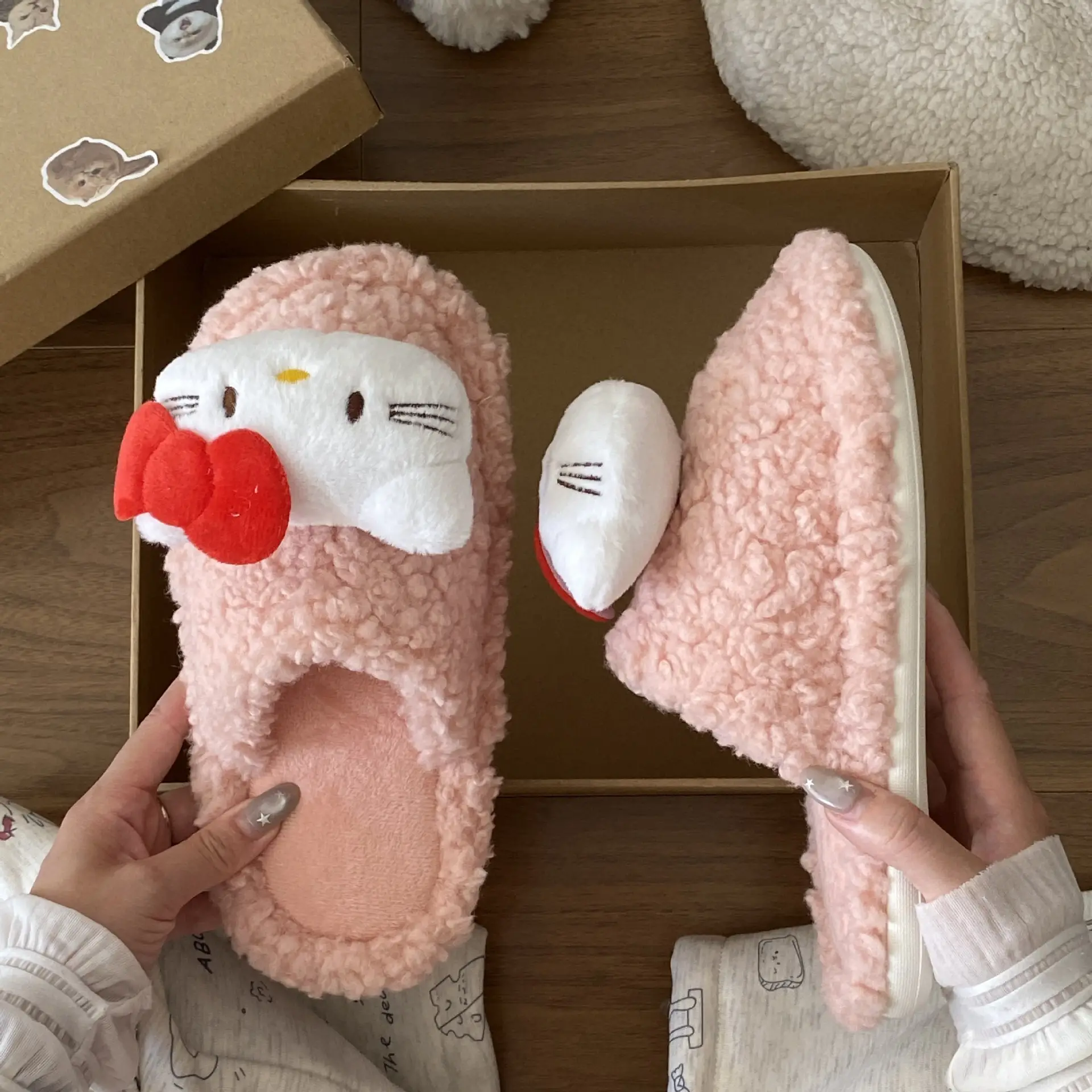 Hello Kitty Furry Slippers Women Pink Thick Non-Slip — feature 12