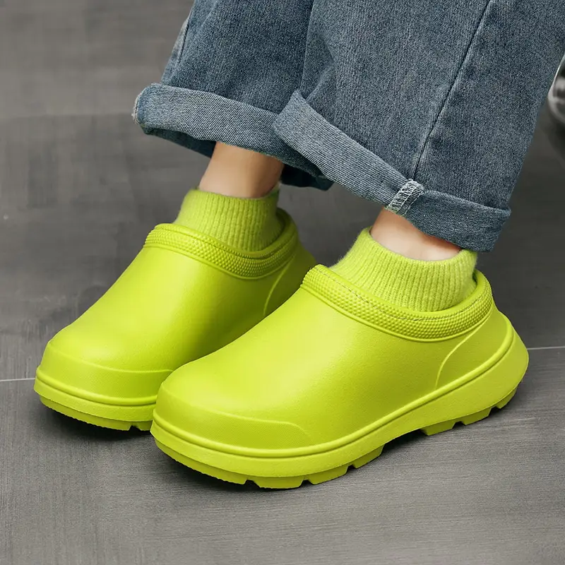 Cotton Shoes for Men's Winter Outer Wear Waterproof Non-Slip Wear-Resistant Chef Shoes Fleece-Lined Warm Snow Boots Outdoor Casual Rain Boots