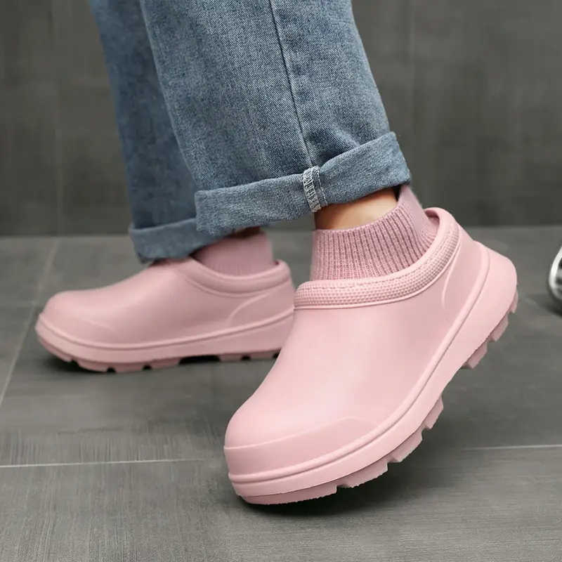 Cotton Shoes for Men's Winter Outer Wear Waterproof Non-Slip Wear-Resistant Chef Shoes Fleece-Lined Warm Snow Boots Outdoor Casual Rain Boots