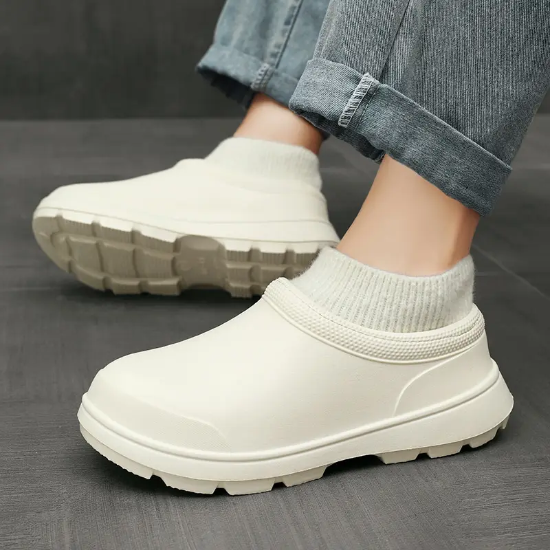 Cotton Shoes for Men's Winter Outer Wear Waterproof Non-Slip Wear-Resistant Chef Shoes Fleece-Lined Warm Snow Boots Outdoor Casual Rain Boots
