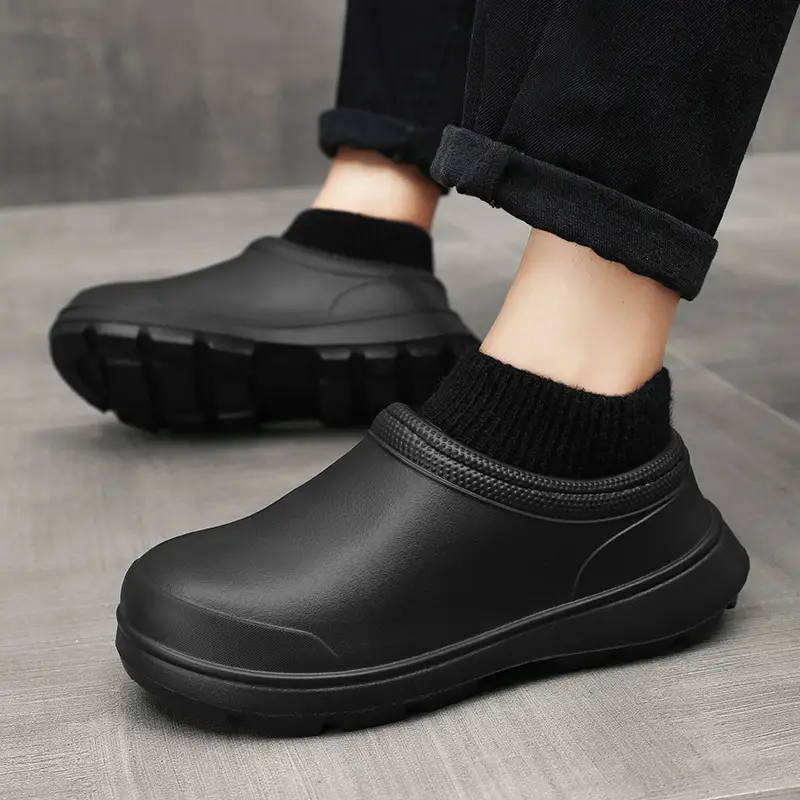 Cotton Shoes for Men's Winter Outer Wear Waterproof Non-Slip Wear-Resistant Chef Shoes Fleece-Lined Warm Snow Boots Outdoor Casual Rain Boots