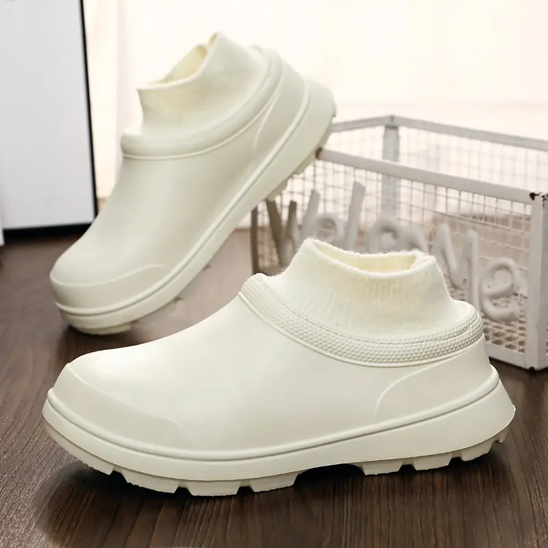 Cotton Shoes for Men's Winter Outer Wear Waterproof Non-Slip Wear-Resistant Chef Shoes Fleece-Lined Warm Snow Boots Outdoor Casual Rain Boots
