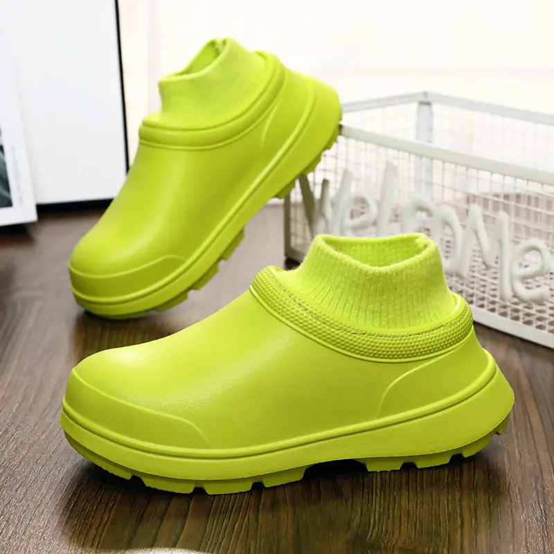 Cotton Shoes for Men's Winter Outer Wear Waterproof Non-Slip Wear-Resistant Chef Shoes Fleece-Lined Warm Snow Boots Outdoor Casual Rain Boots
