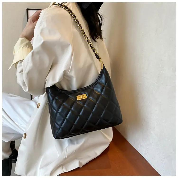 Black Quilted Shoulder Bag with Gold Chain for Women — feature 13