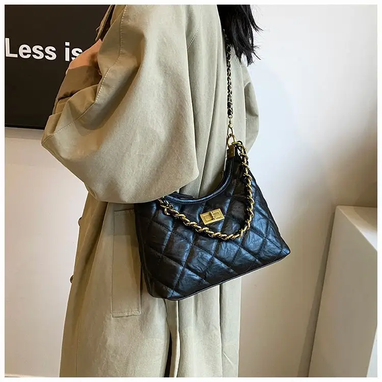 Black Quilted Shoulder Bag with Gold Chain for Women — feature 16
