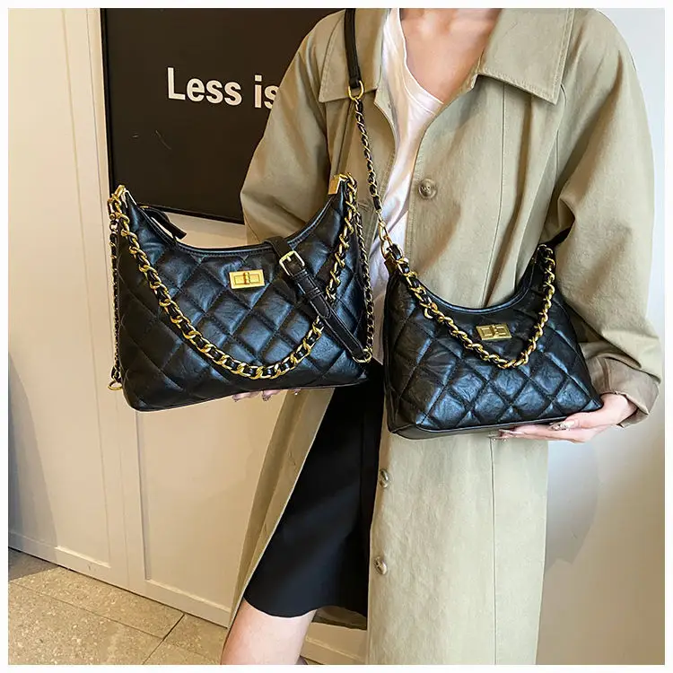 Black Quilted Shoulder Bag with Gold Chain for Women — feature 17