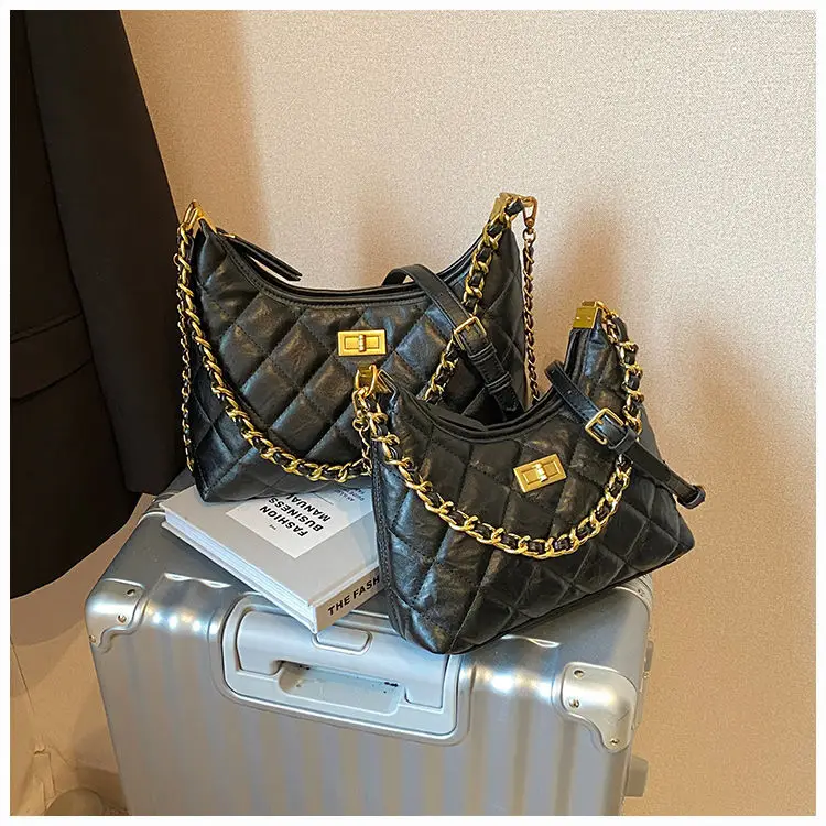 Black Quilted Shoulder Bag with Gold Chain for Women — feature 22