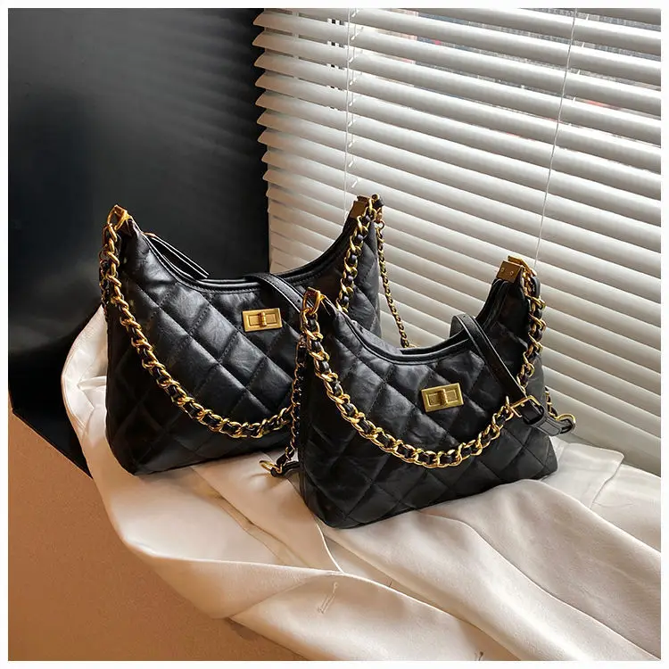 Black Quilted Shoulder Bag with Gold Chain for Women — feature 23