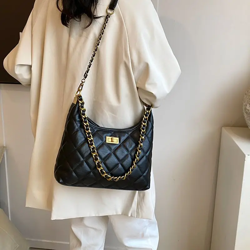 Black Quilted Shoulder Bag with Gold Chain for Women — feature 24