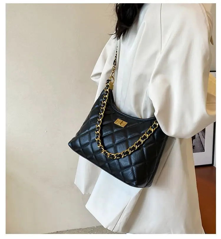 Black Quilted Shoulder Bag with Gold Chain for Women — feature 3