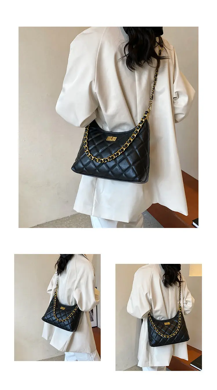 Black Quilted Shoulder Bag with Gold Chain for Women — feature 5