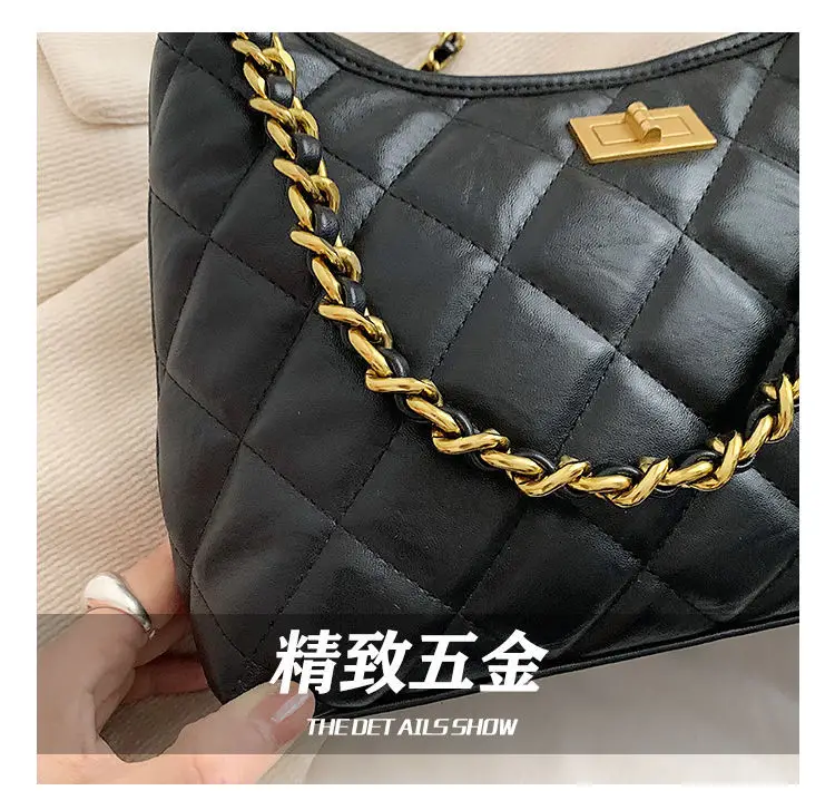 Black Quilted Shoulder Bag with Gold Chain for Women — feature 8