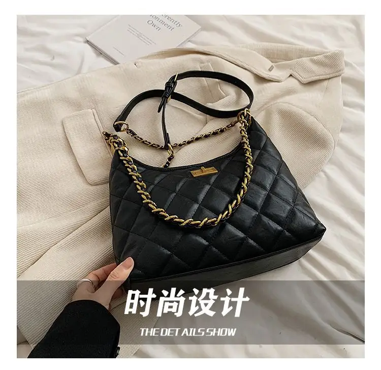 Black Quilted Shoulder Bag with Gold Chain for Women — feature 9