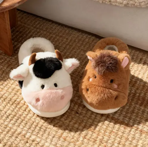 Zoo Series Large Size Women's Cotton Shoes Couple's Warm Plush Cute Comfortable Home Shoes Men's Winter Closed-Back Cotton Shoes