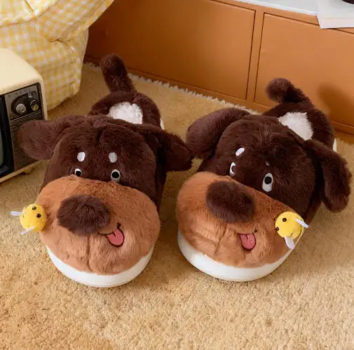 Zoo Series Large Size Women's Cotton Shoes Couple's Warm Plush Cute Comfortable Home Shoes Men's Winter Closed-Back Cotton Shoes
