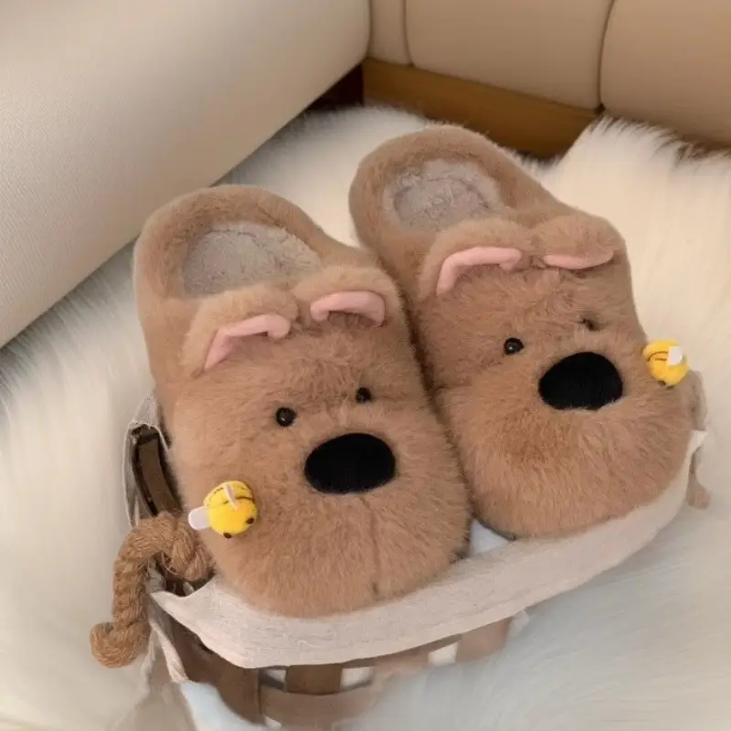 Zoo Series Large Size Women's Cotton Shoes Couple's Warm Plush Cute Comfortable Home Shoes Men's Winter Closed-Back Cotton Shoes