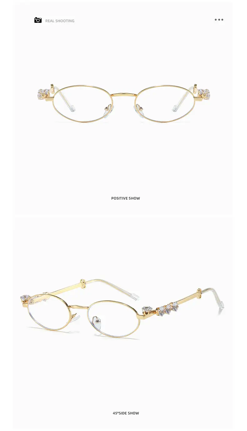 Oval Sunglasses with Diamond Frames Gold Metal — feature 12