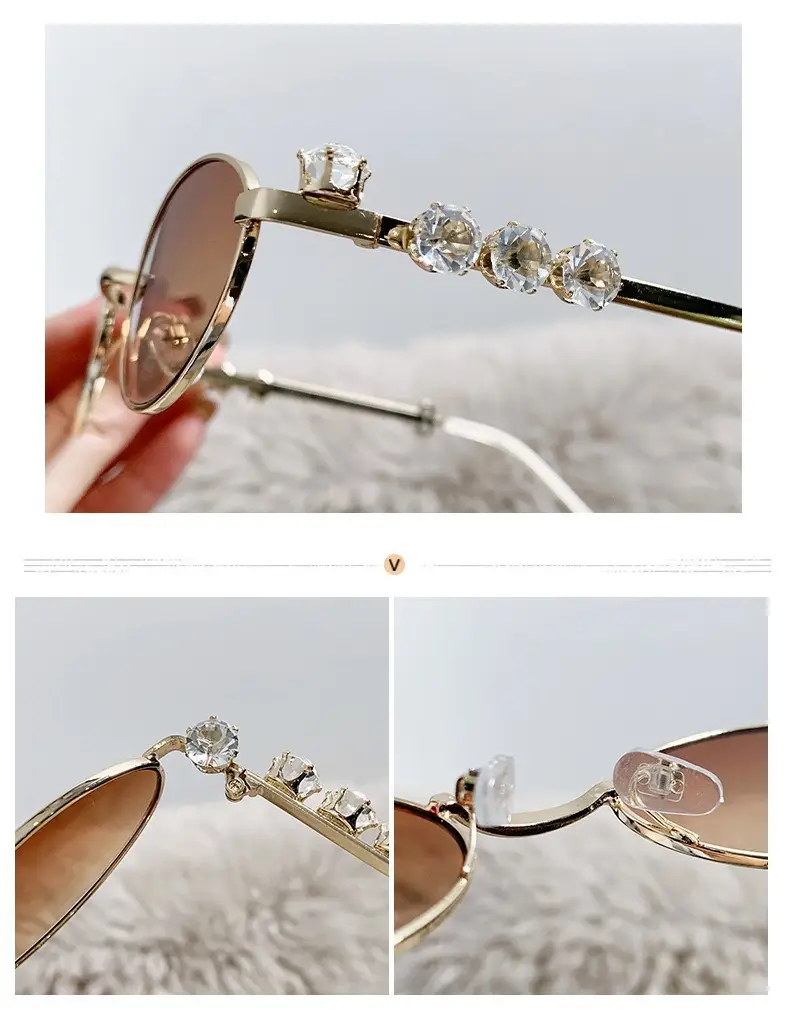 Oval Sunglasses with Diamond Frames Gold Metal — feature 14