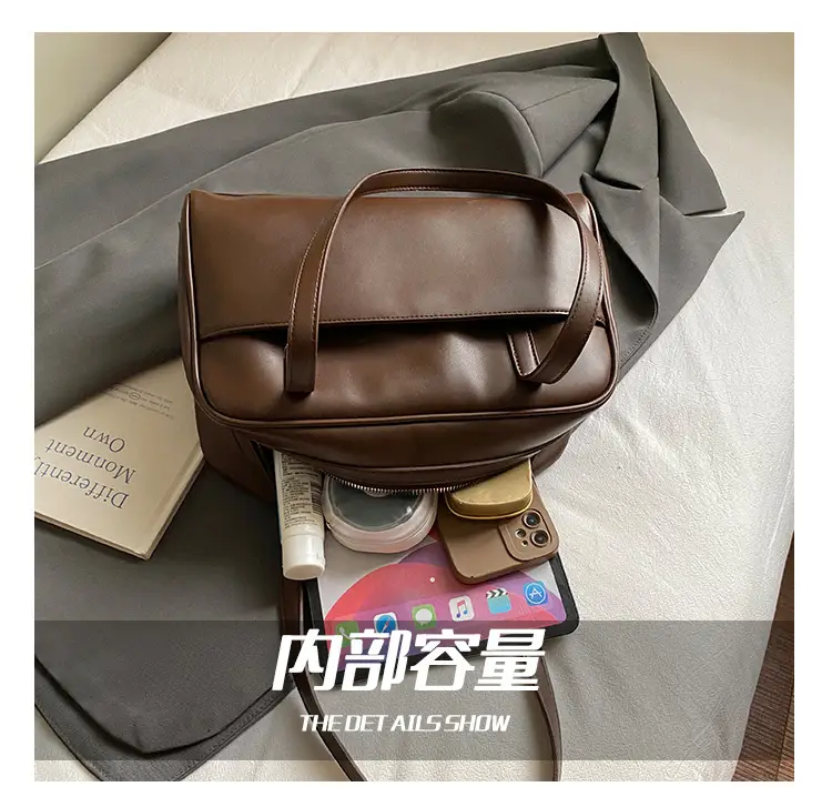 Retro Brown Shoulder Bag Large Capacity Women's Niche Texture — feature 12