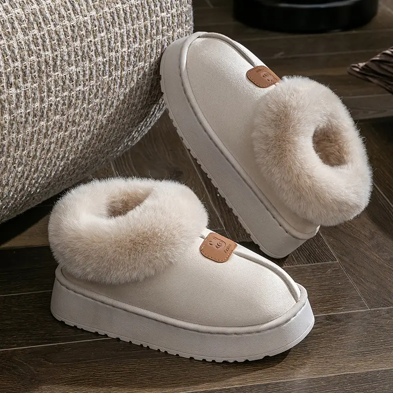All-Inclusive Cotton Slippers for Women's Winter Outer Wear Fleece-Lined Thickeneded Non-Slip Warm Snow Boots for Couples Home Furry Cotton Shoes - Image 2