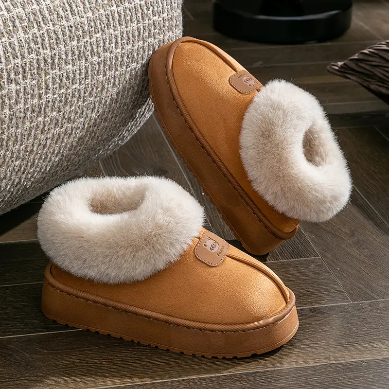 All-Inclusive Cotton Slippers for Women's Winter Outer Wear Fleece-Lined Thickeneded Non-Slip Warm Snow Boots for Couples Home Furry Cotton Shoes - Image 3