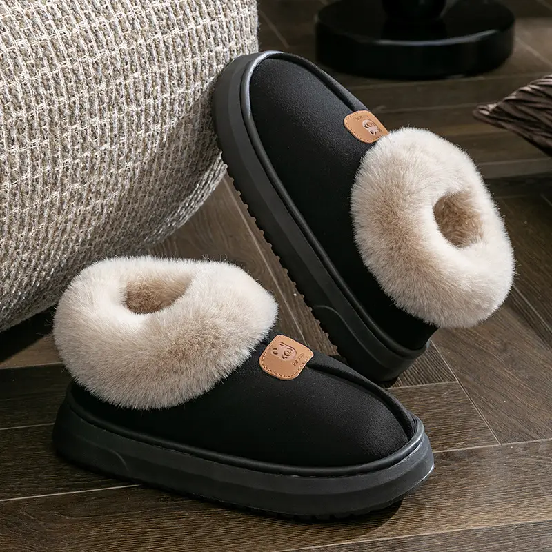All-Inclusive Cotton Slippers for Women's Winter Outer Wear Fleece-Lined Thickeneded Non-Slip Warm Snow Boots for Couples Home Furry Cotton Shoes - Image 4