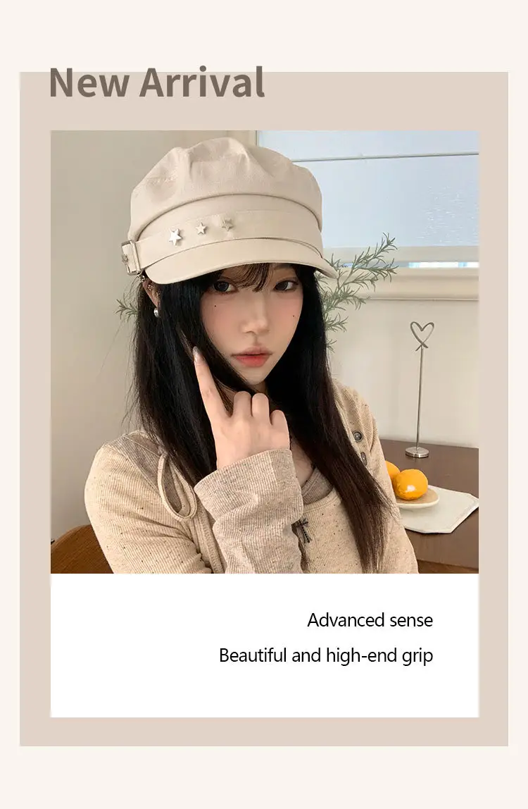 Women's Star Navy Beret Face Hat 2025 Y2K — feature 4