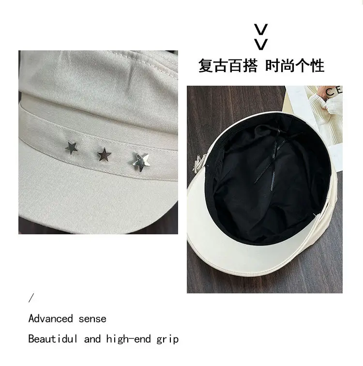Women's Star Navy Beret Face Hat 2025 Y2K — feature 7