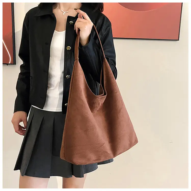 Brown Suede Large Tote Bag Matching Set — feature 11