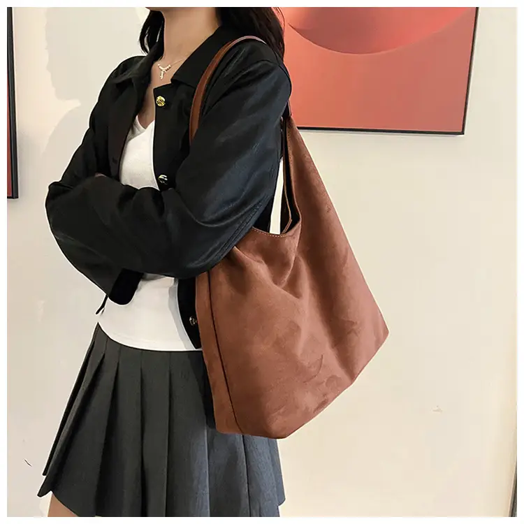 Brown Suede Large Tote Bag Matching Set — feature 12