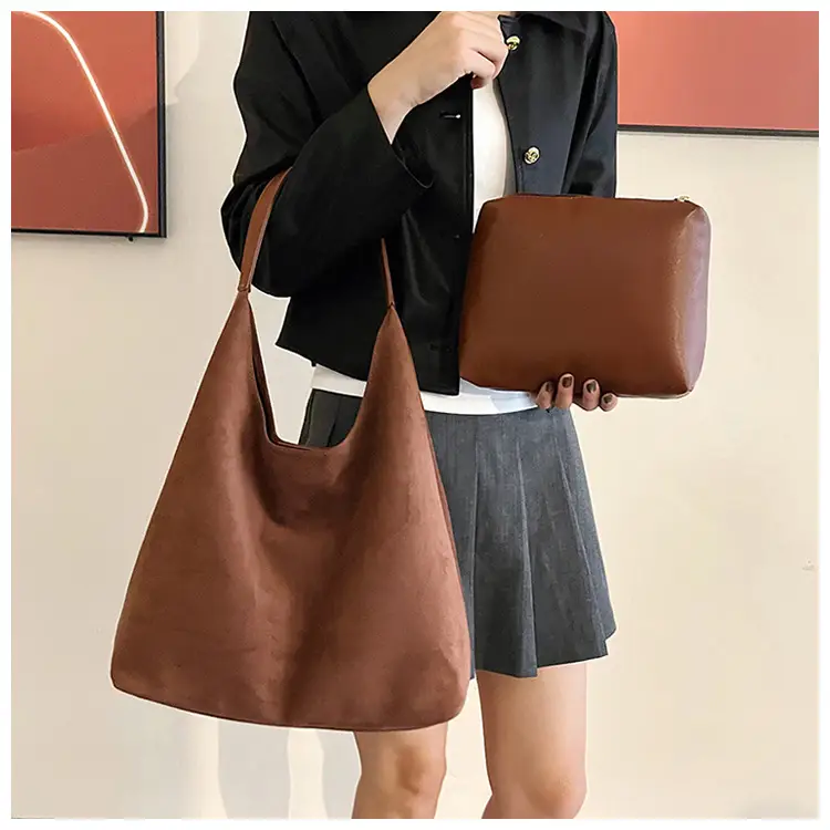 Brown Suede Large Tote Bag Matching Set — feature 14