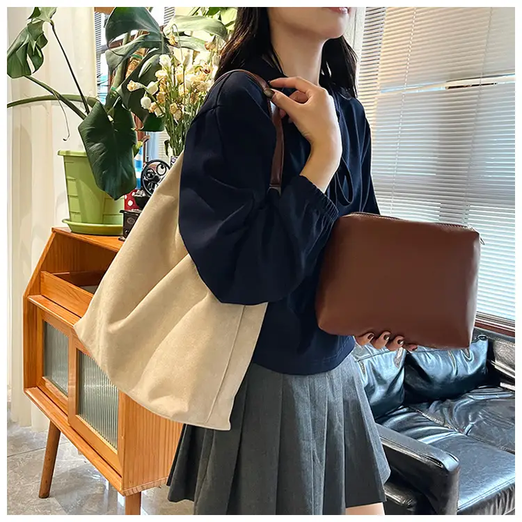 Brown Suede Large Tote Bag Matching Set — feature 22