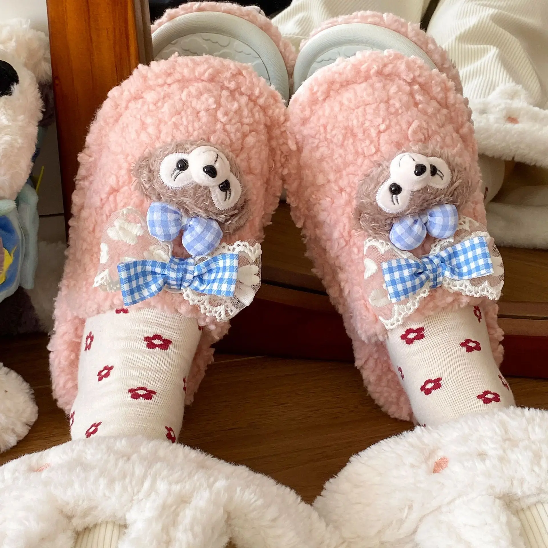 Cute Cartoon Furry Cotton Slippers for Women