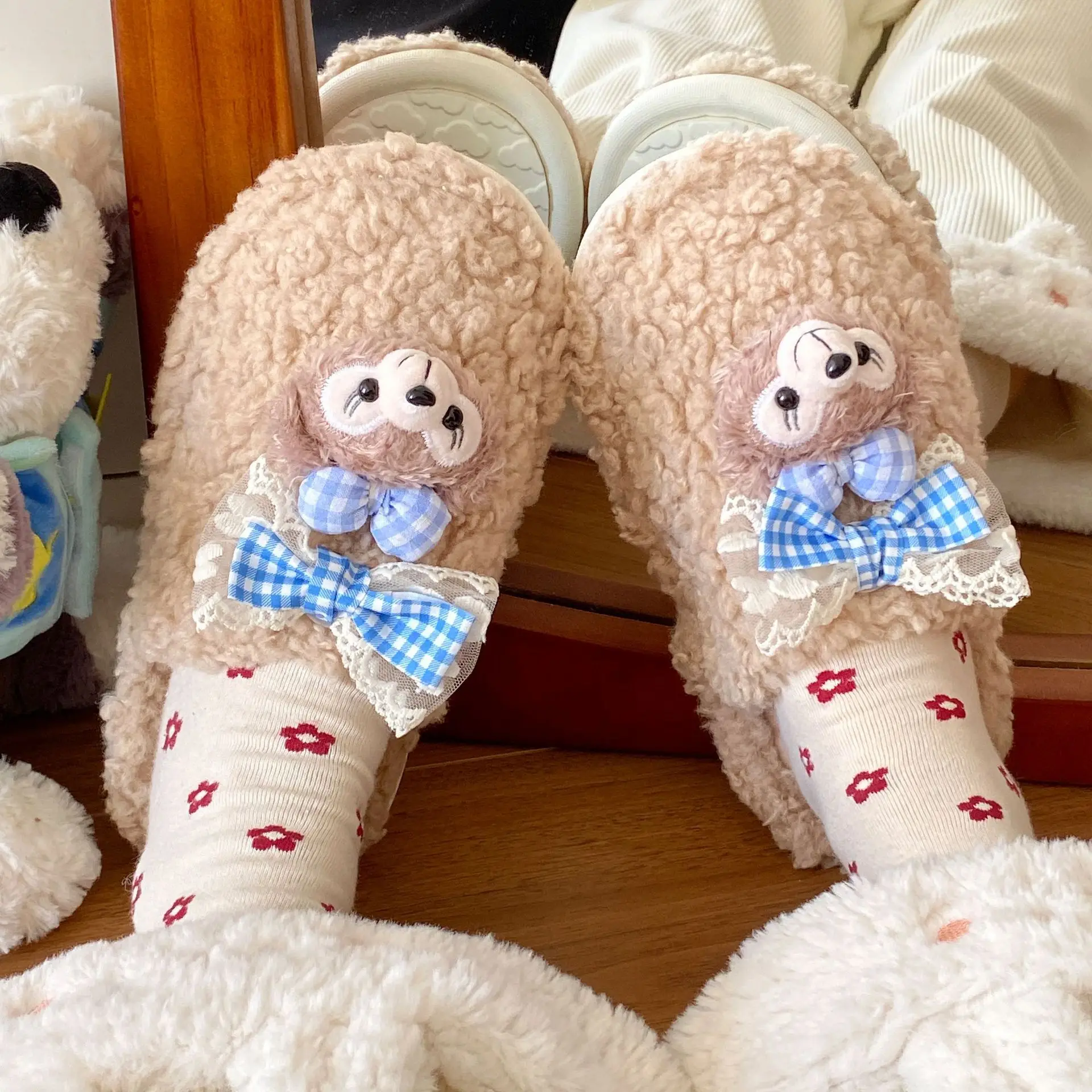 Cute Cartoon Furry Cotton Slippers for Women