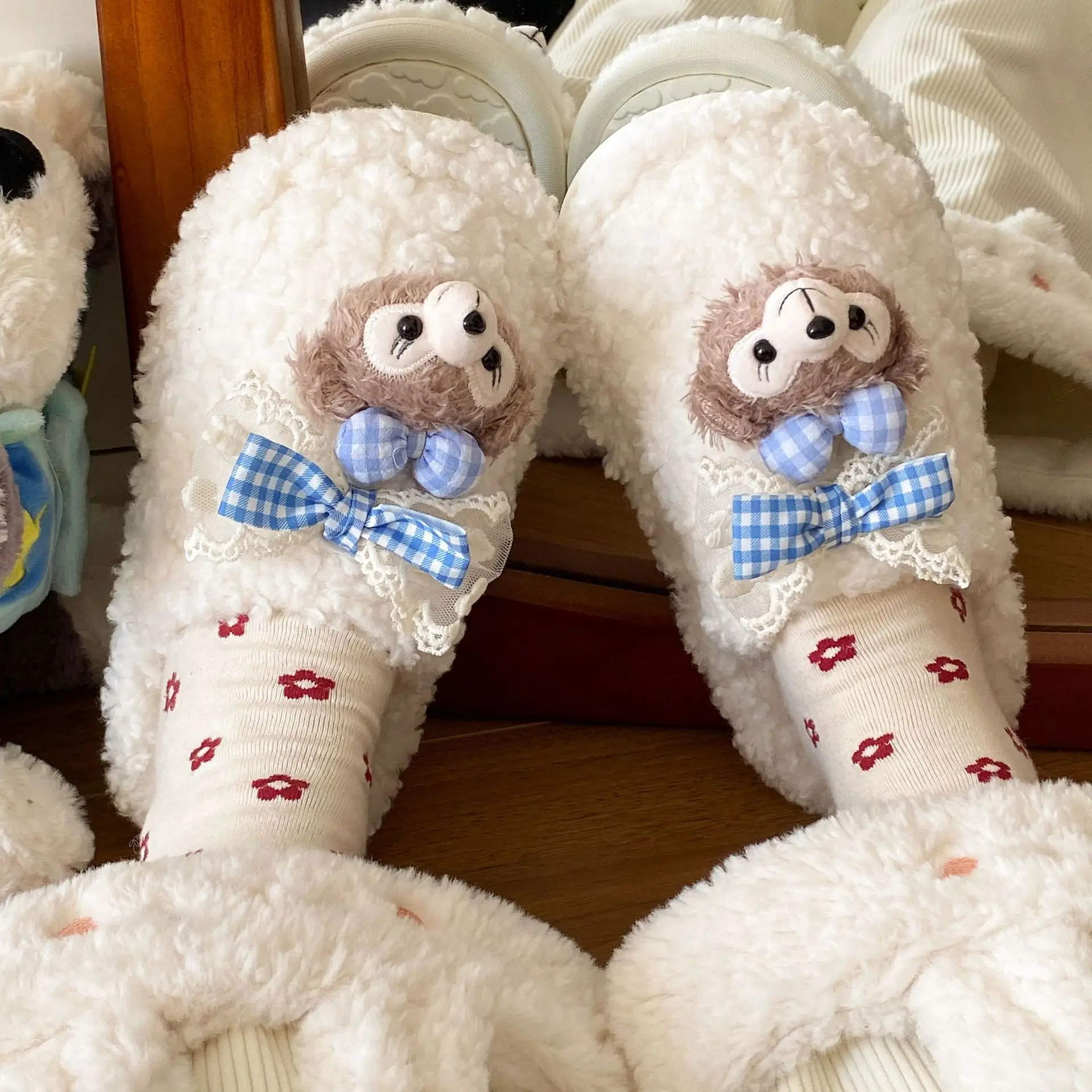 Cute Cartoon Furry Cotton Slippers for Women