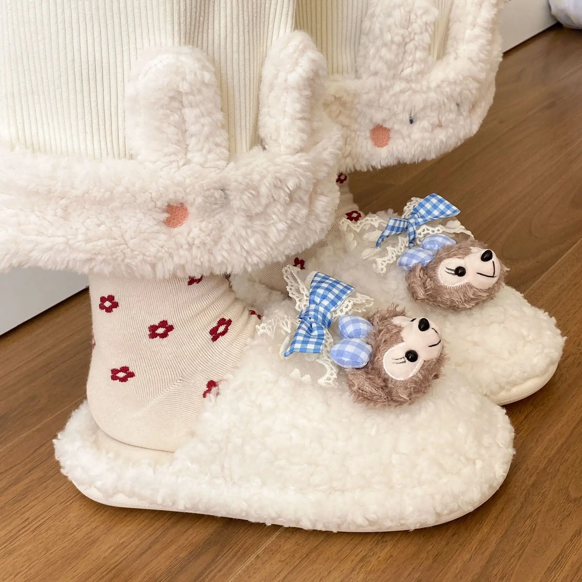 Cute Cartoon Furry Cotton Slippers for Women